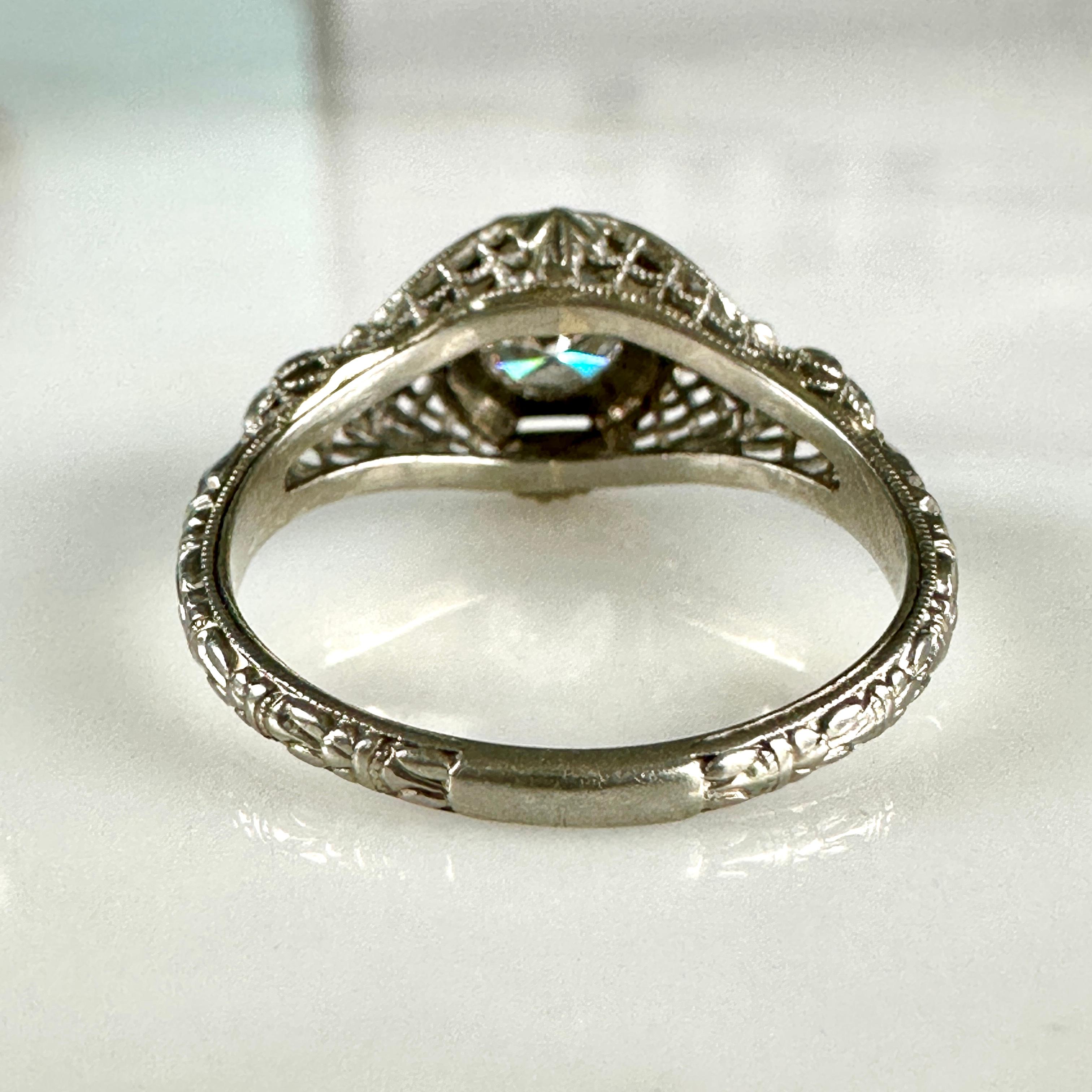 Edwardian .50 Carat Diamond & 18k White Gold Filigree Engagement Ring For Sale 9