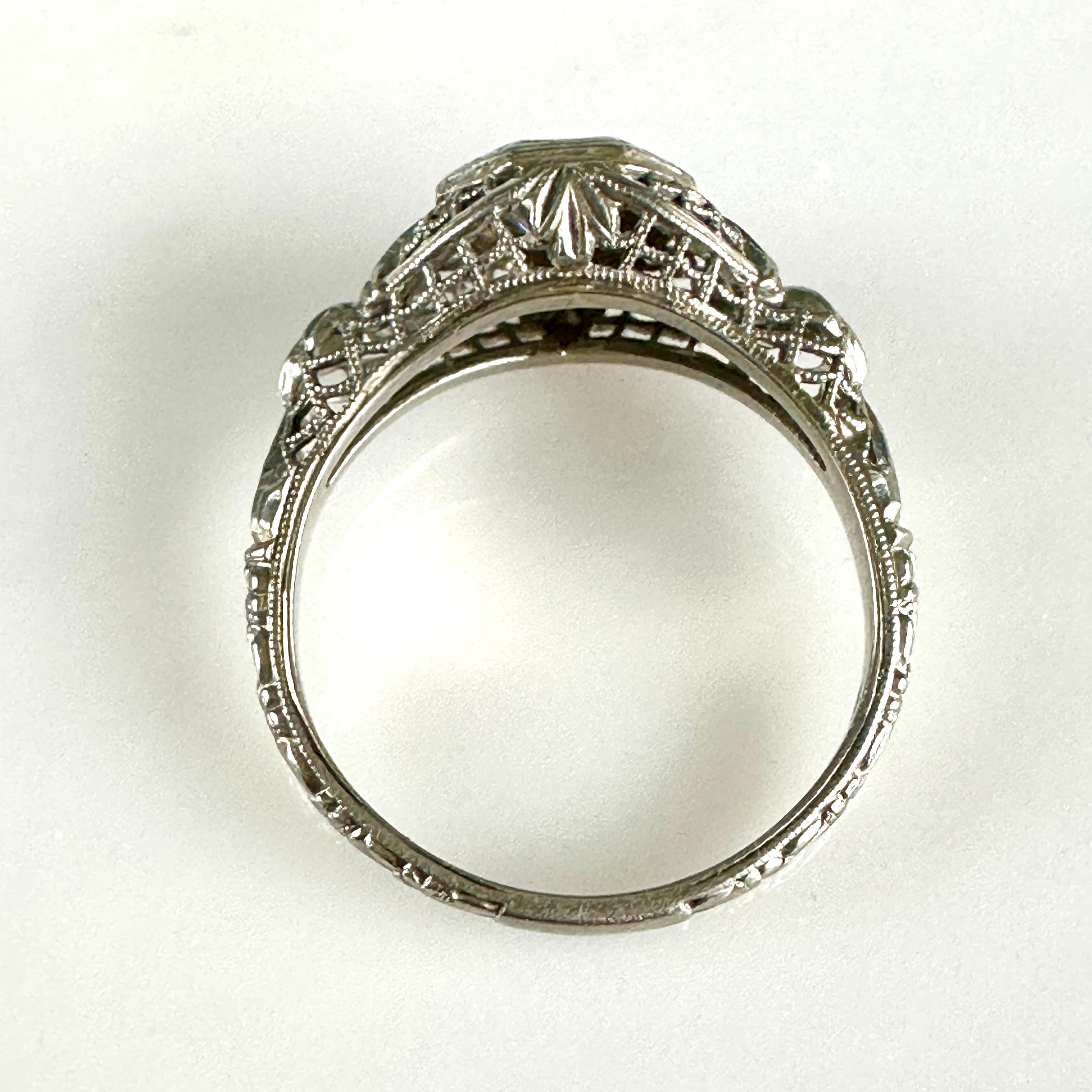 Edwardian .50 Carat Diamond & 18k White Gold Filigree Engagement Ring For Sale 10
