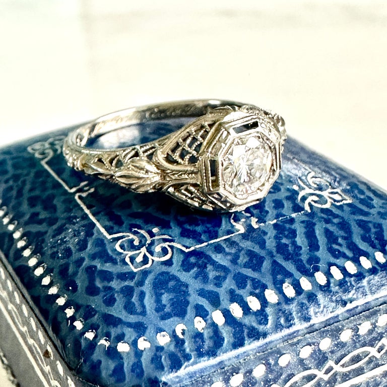 Edwardian .50 Carat Diamond and 18k White Gold Filigree Engagement Ring ...