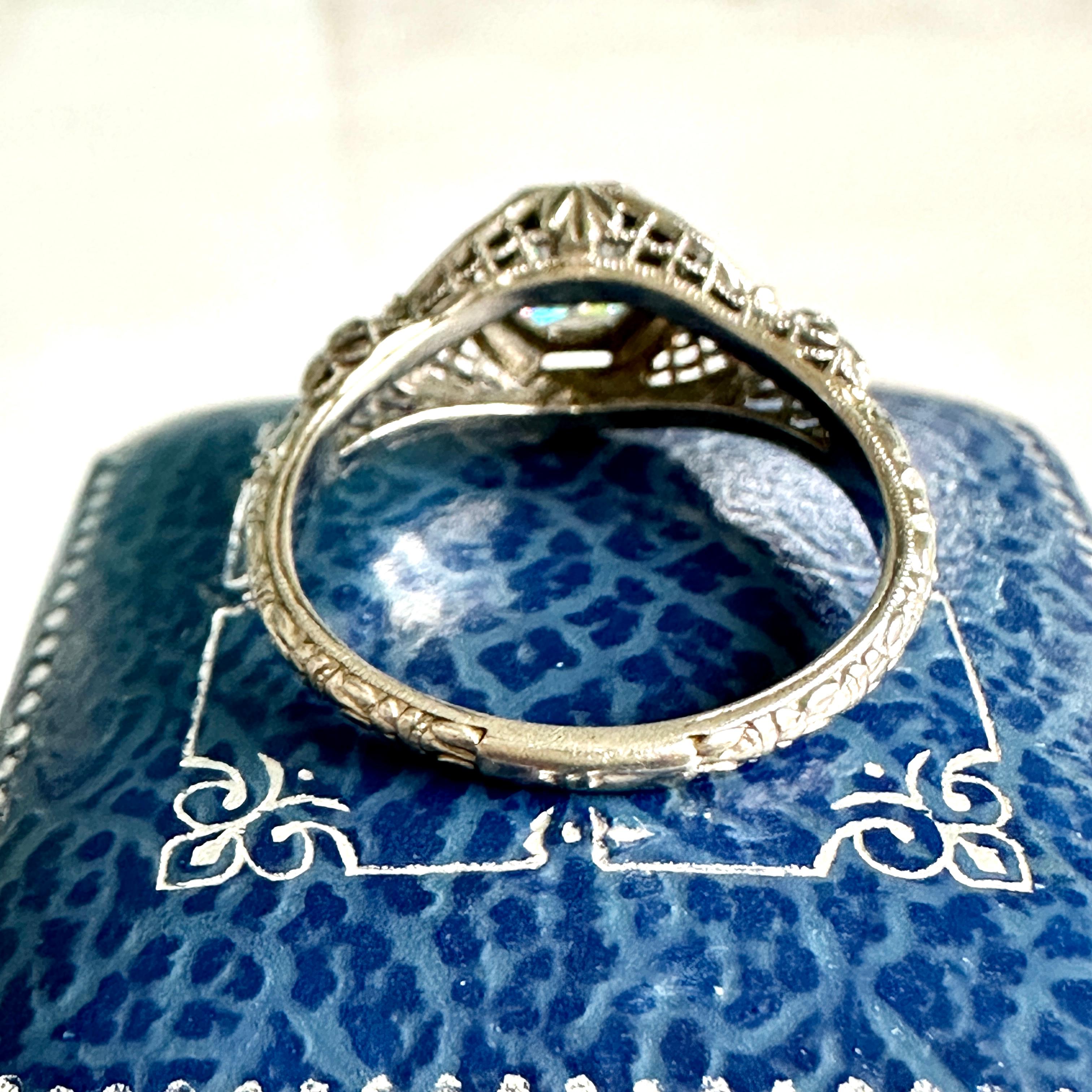 Women's Edwardian .50 Carat Diamond & 18k White Gold Filigree Engagement Ring For Sale