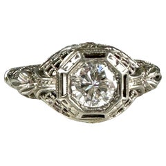 Antique Edwardian .50 Carat Diamond & 18k White Gold Filigree Engagement Ring