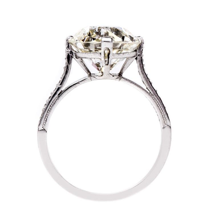 Old European Cut Edwardian 5.14 Carat Diamond Platinum Engagement Ring For Sale