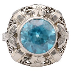 Antique Edwardian 5.15 Carat Blue Zircon White Gold Ring