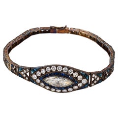 Edwardian 5.20 carat diamond sapphire gold and silver bracelet