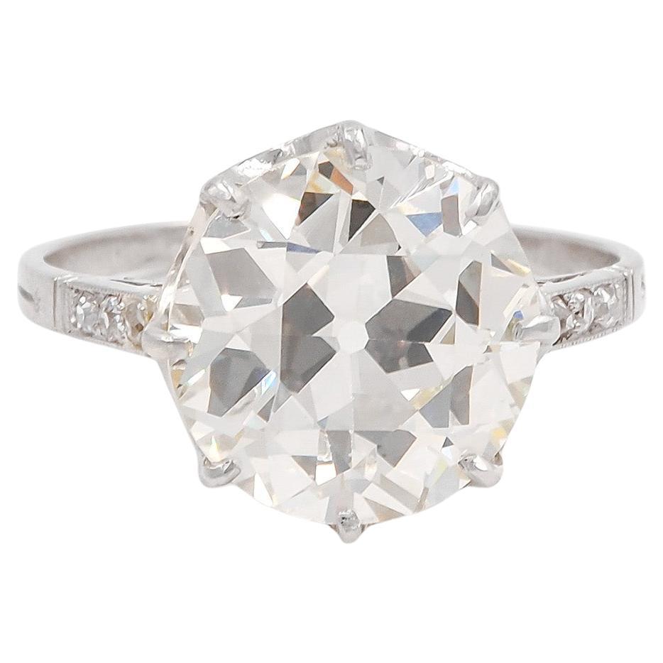 Edwardian 5.26 Carat GIA Certified Old European Cut Diamond Engagement Ring For Sale