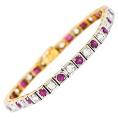 Bracelet édouardien en or jaune 18 carats avec diamants et rubis de 5,32 carats surmonté de platine