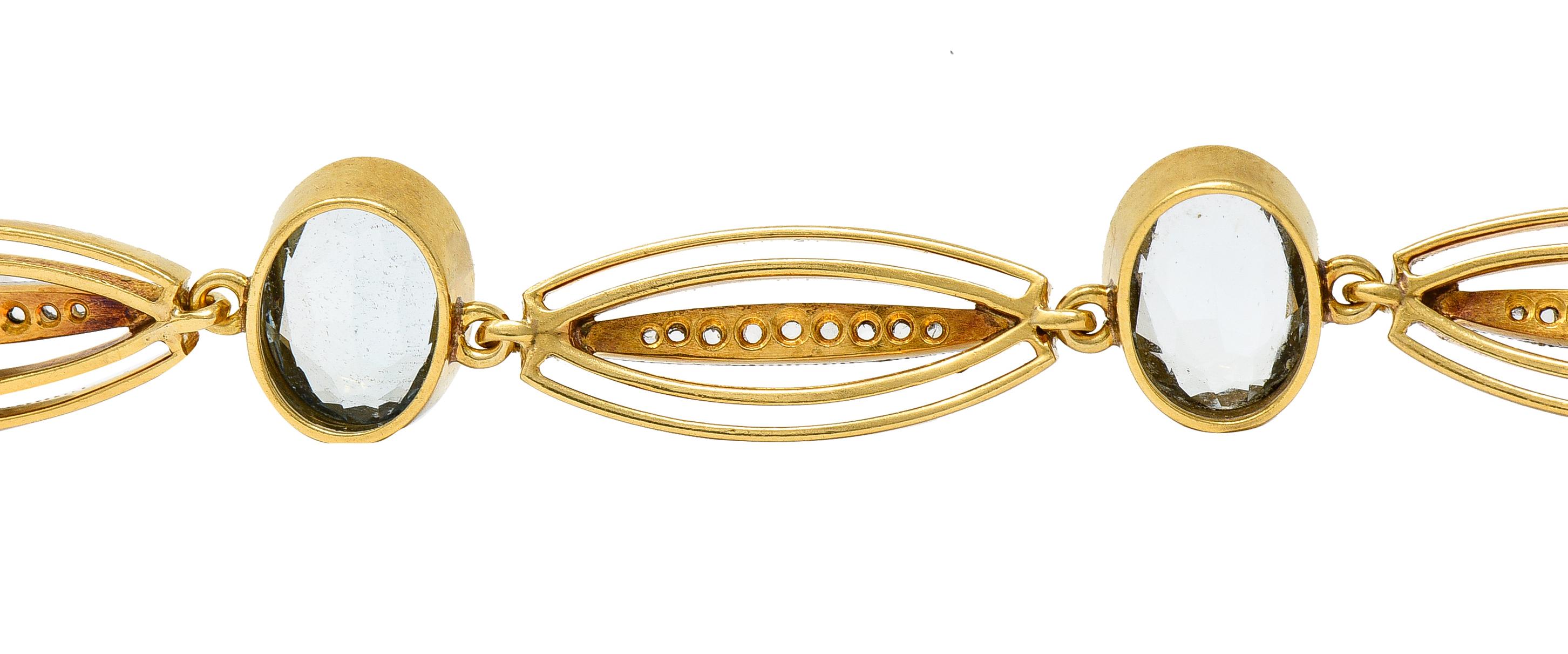 Edwardianisches Armband aus 18 Karat Gold mit 5,37 Karat Aquamarin und Diamant in Platin 1