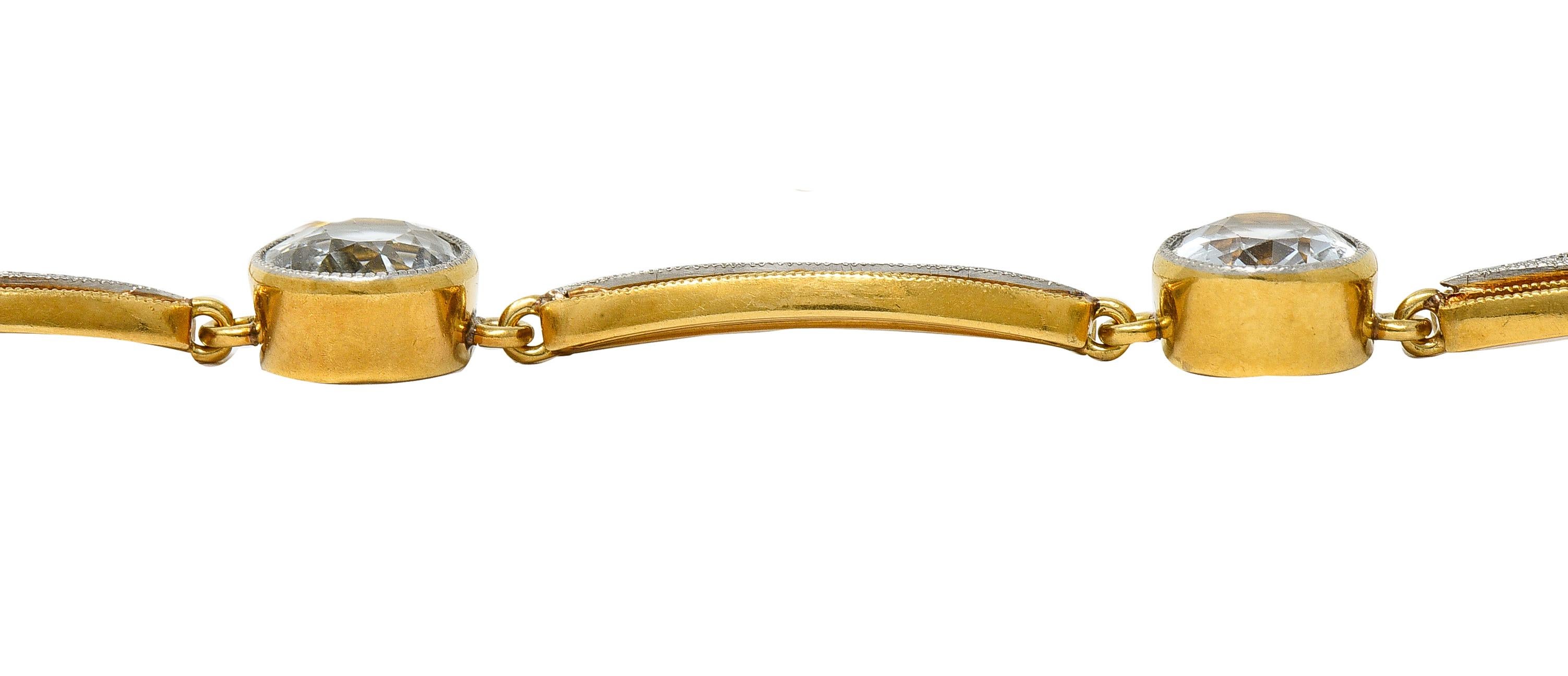 Edwardian 5.37 Carats Aquamarine Diamond Platinum-Topped 18 Karat Gold Bracelet 4