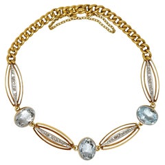 Edwardian 5.37 Carats Aquamarine Diamond Platinum-Topped 18 Karat Gold Bracelet