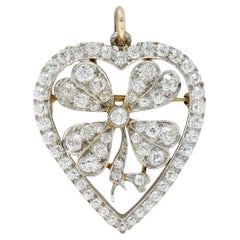 Edwardian 5,45 CTW Diamant Platin 18K Gold antike Klee Herz Anhänger Brosche