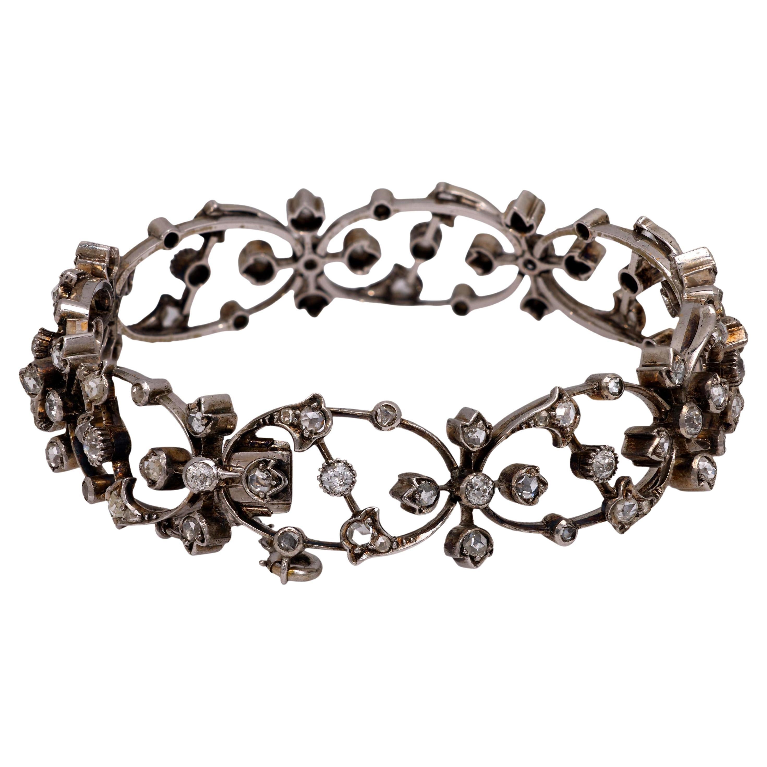 Edwardian 5.60 carat diamond 18k white gold and platinum bracelet For Sale