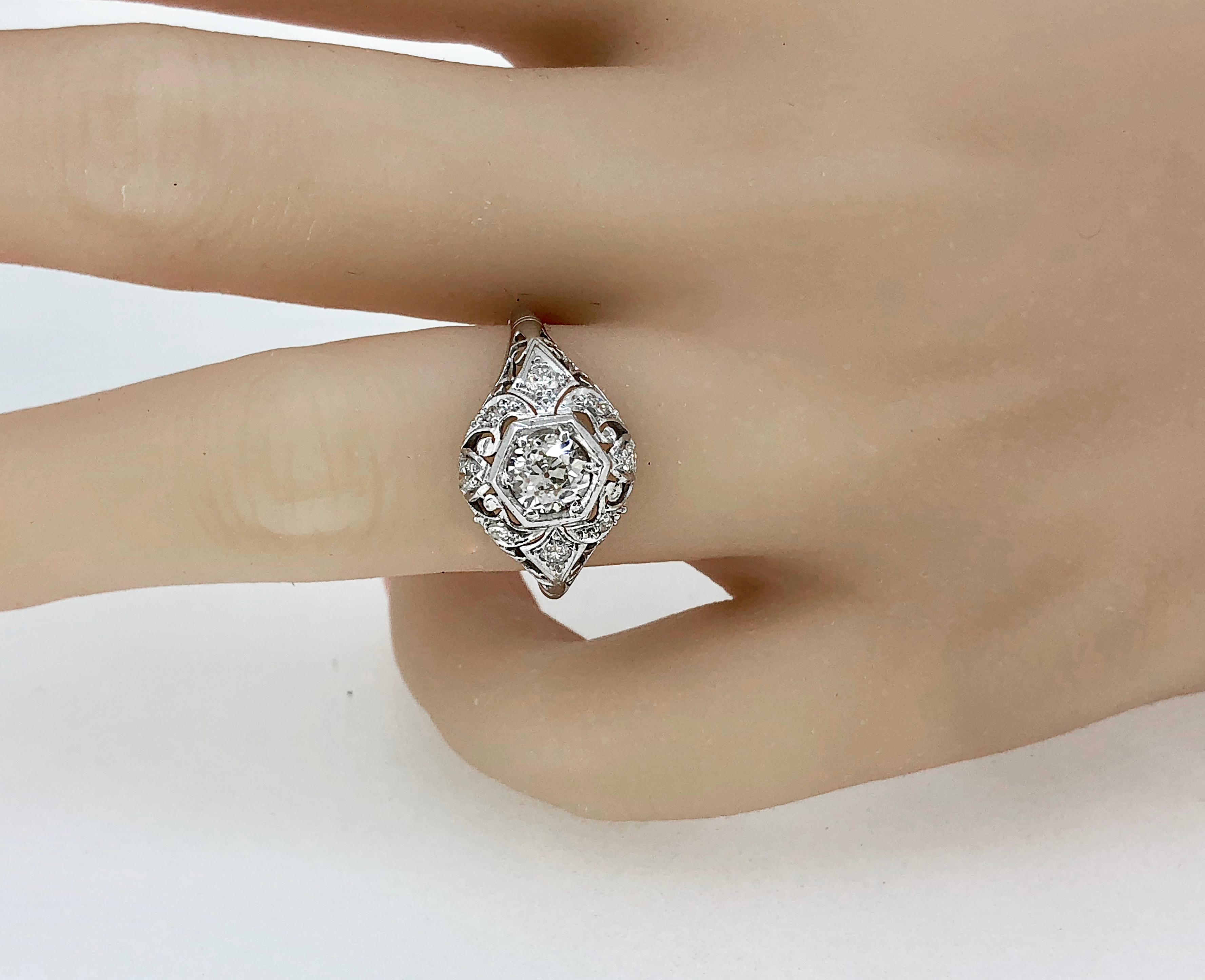 Round Cut Edwardian .60 Carat Diamond Platinum Antique Engagement Ring For Sale