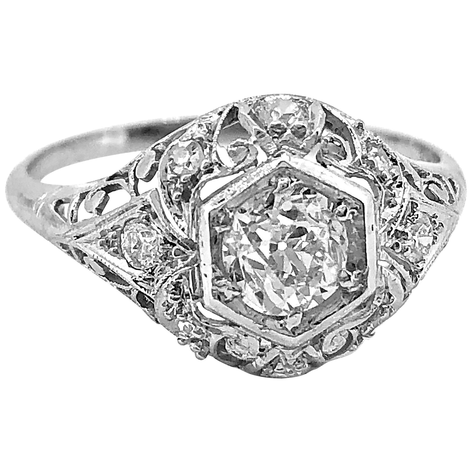 Edwardian .60 Carat Diamond Platinum Antique Engagement Ring For Sale