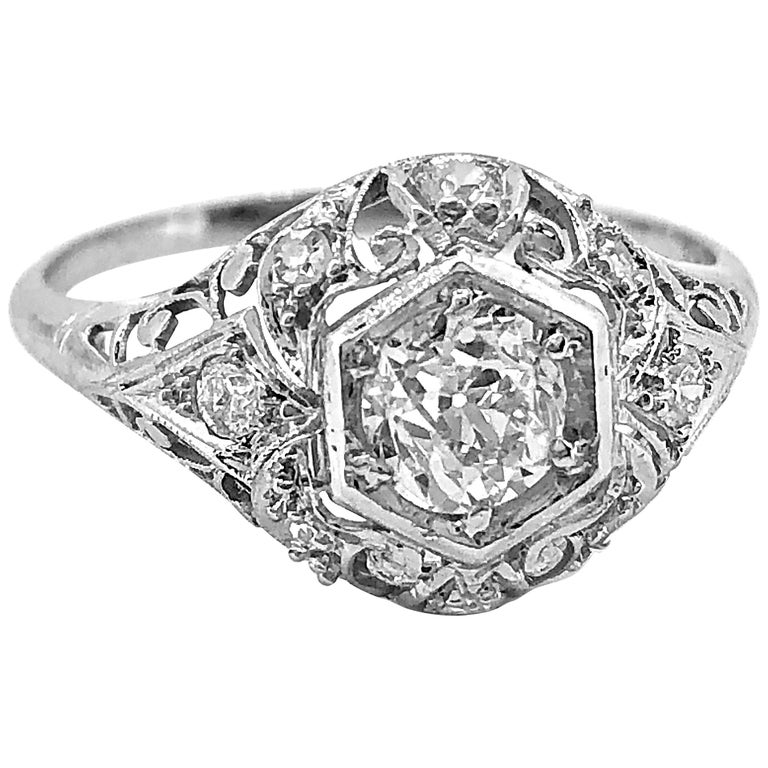 Edwardian .60 Carat Diamond Platinum Antique Engagement Ring For Sale