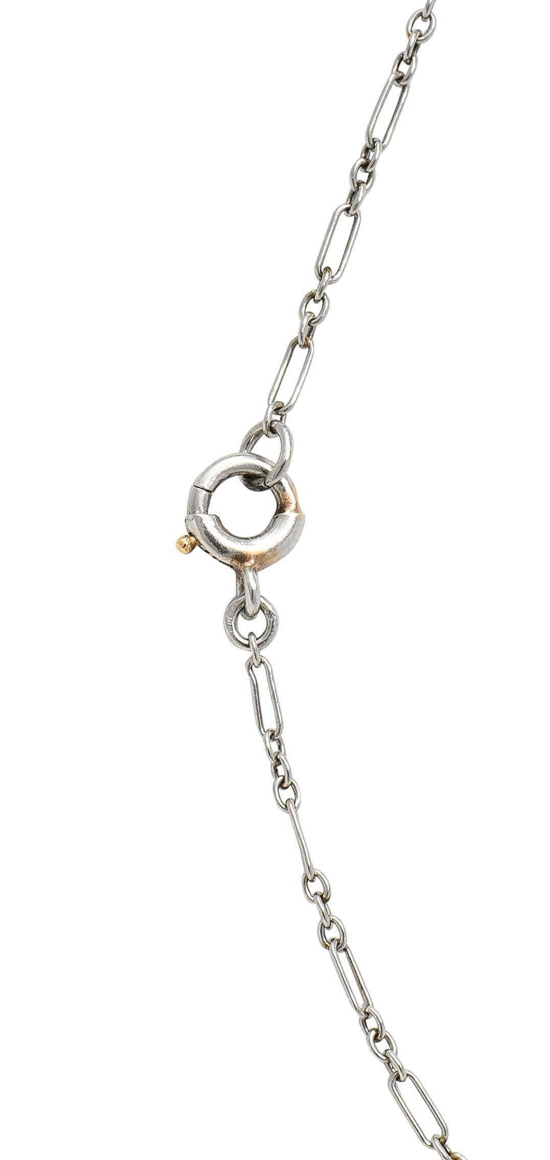 Collier Edwardian 6.00 CTW Aquamarine Diamond Pearl Platinum 18K Gold Antique Necklace en vente 4