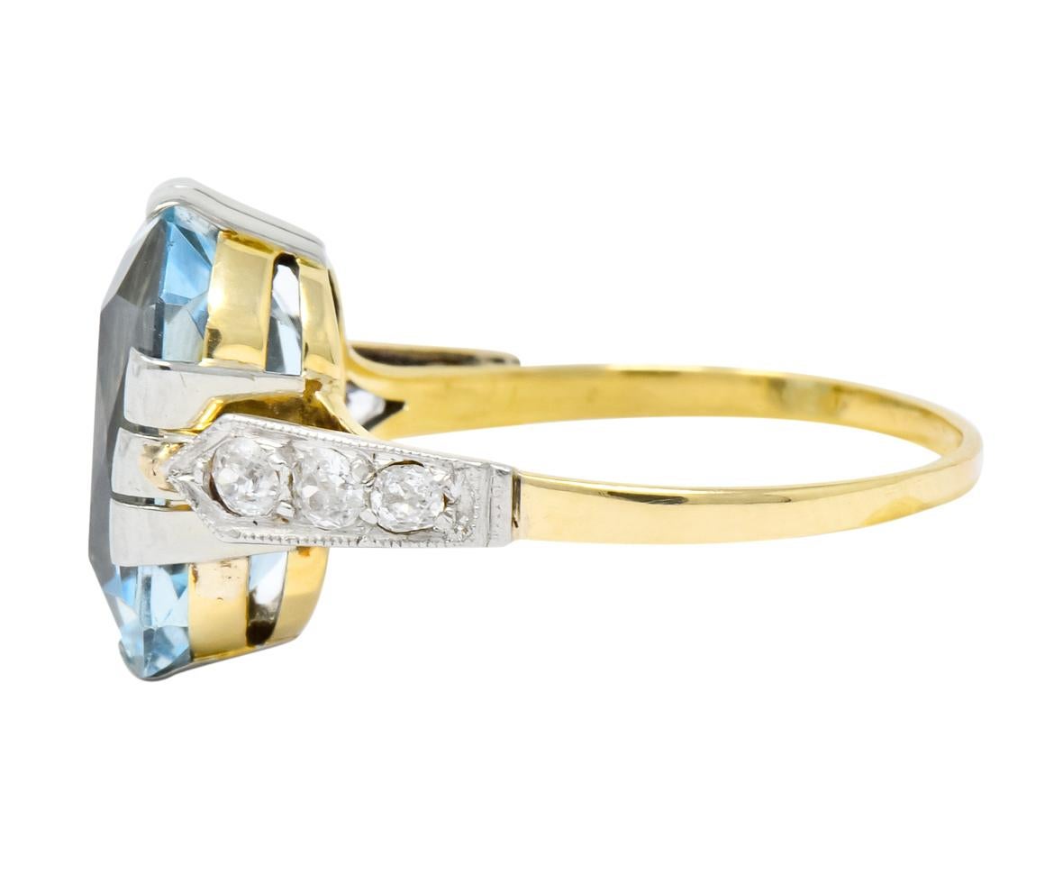 Women's or Men's Edwardian 6.25 Carat Aquamarine Diamond Platinum-Topped 18 Karat Gold Ring
