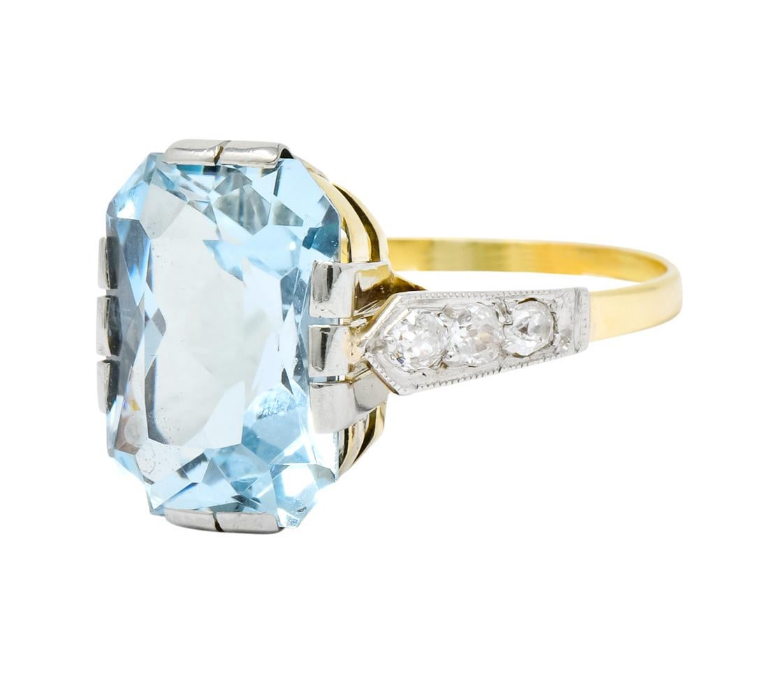 Edwardian 6.25 Carat Aquamarine Diamond Platinum-Topped 18 Karat Gold Ring 1