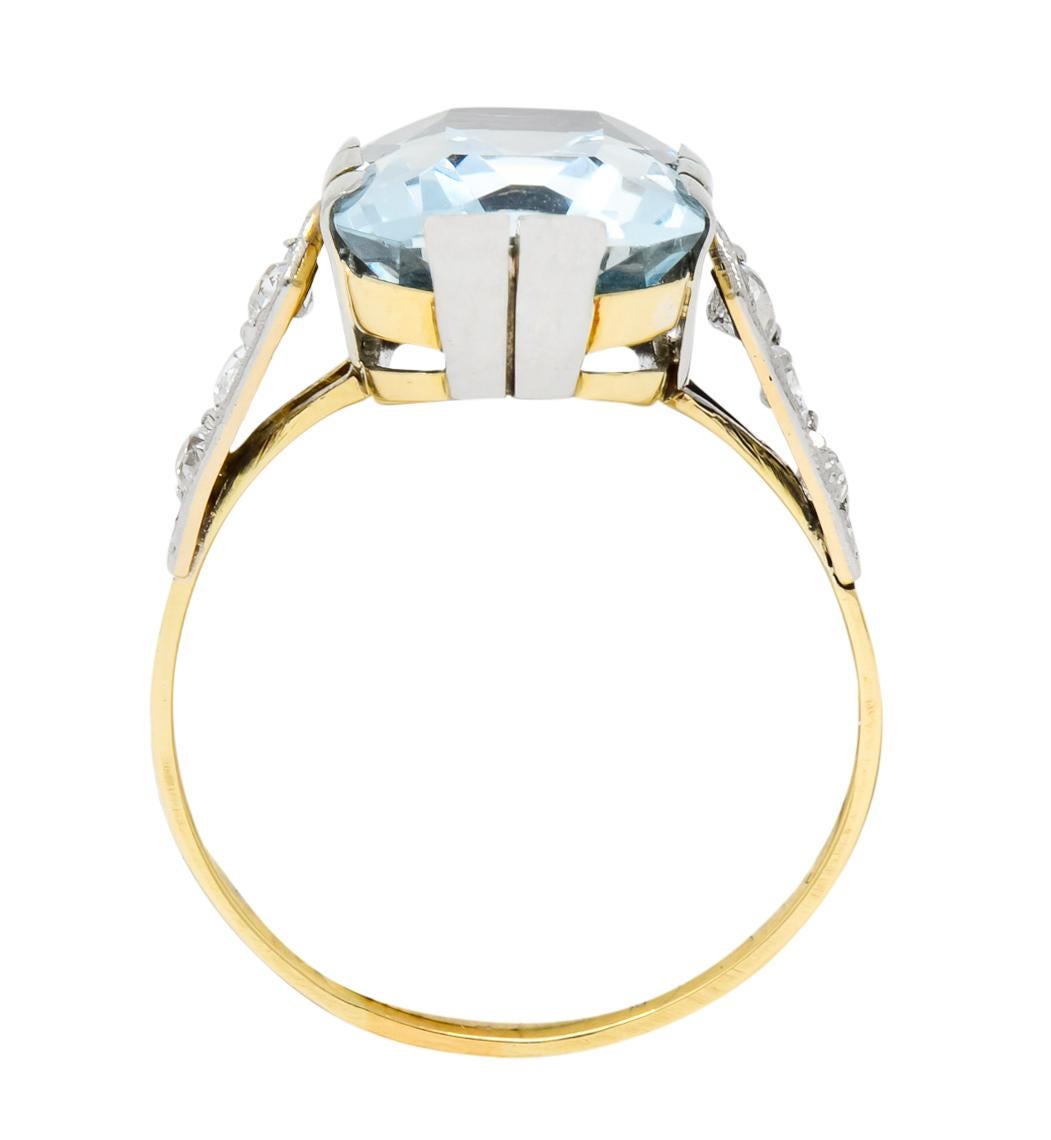 Edwardian 6.25 Carat Aquamarine Diamond Platinum-Topped 18 Karat Gold Ring 2