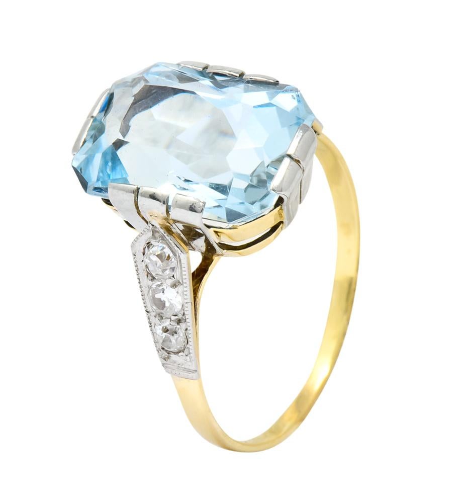 Edwardian 6.25 Carat Aquamarine Diamond Platinum-Topped 18 Karat Gold Ring 3