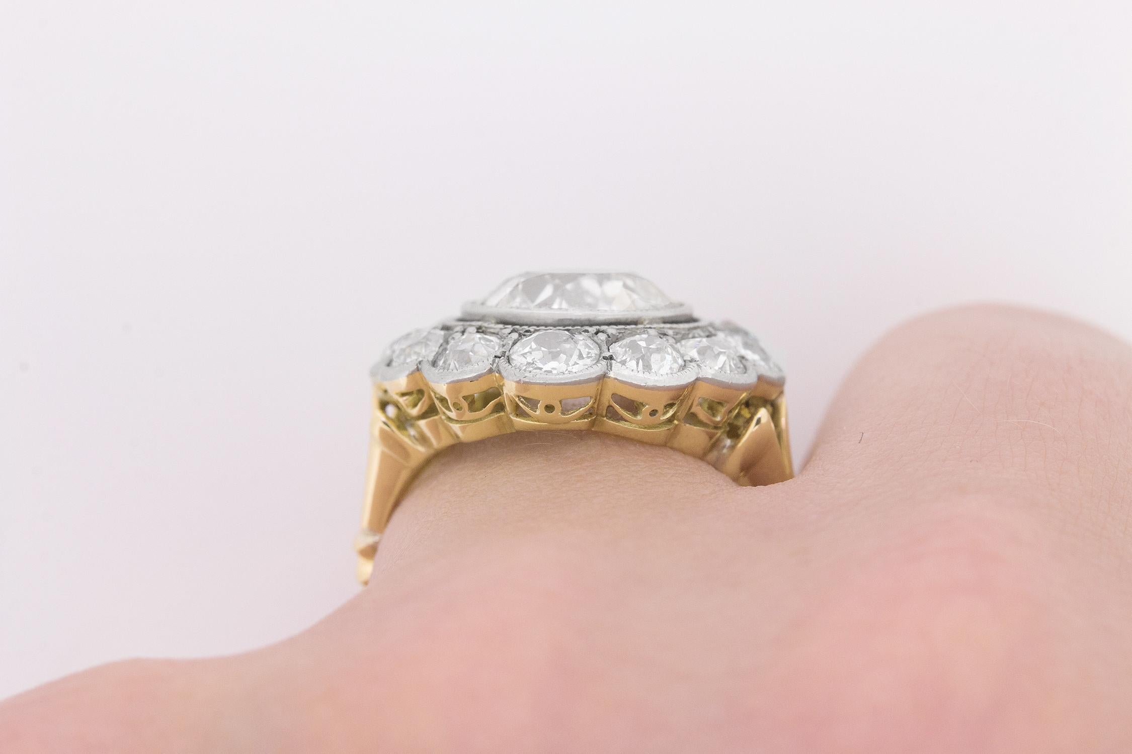 Women's or Men's Edwardian 6.40 Carat Old Cut Diamond Cluster Ring c.1910s