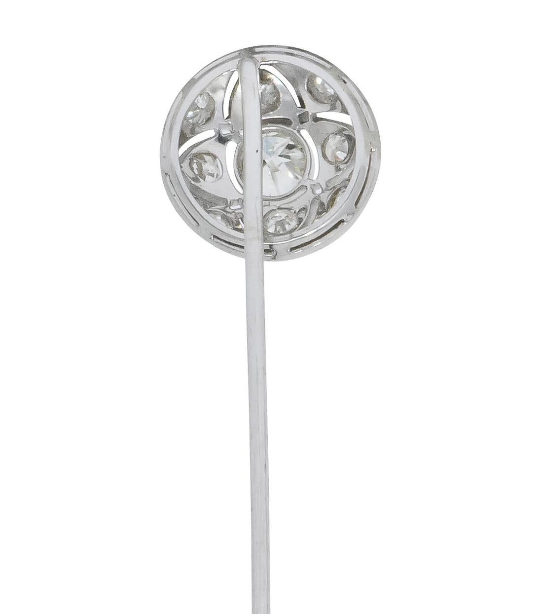 Old European Cut Edwardian .64 Carat Old European Diamond Palladium Quatrefoil Stickpin