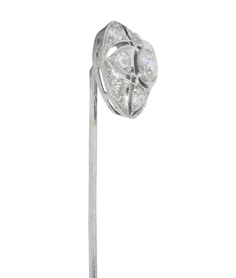 Edwardian .64 Carat Old European Diamond Palladium Quatrefoil Stickpin In Excellent Condition For Sale In Philadelphia, PA