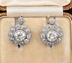Edwardian 6.40 Ct Diamond 18 KT Daisy Earrings