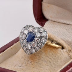 Edwardian .65 Ct Natural Sapphire 1.70 Ct. Diamond Heart Ring