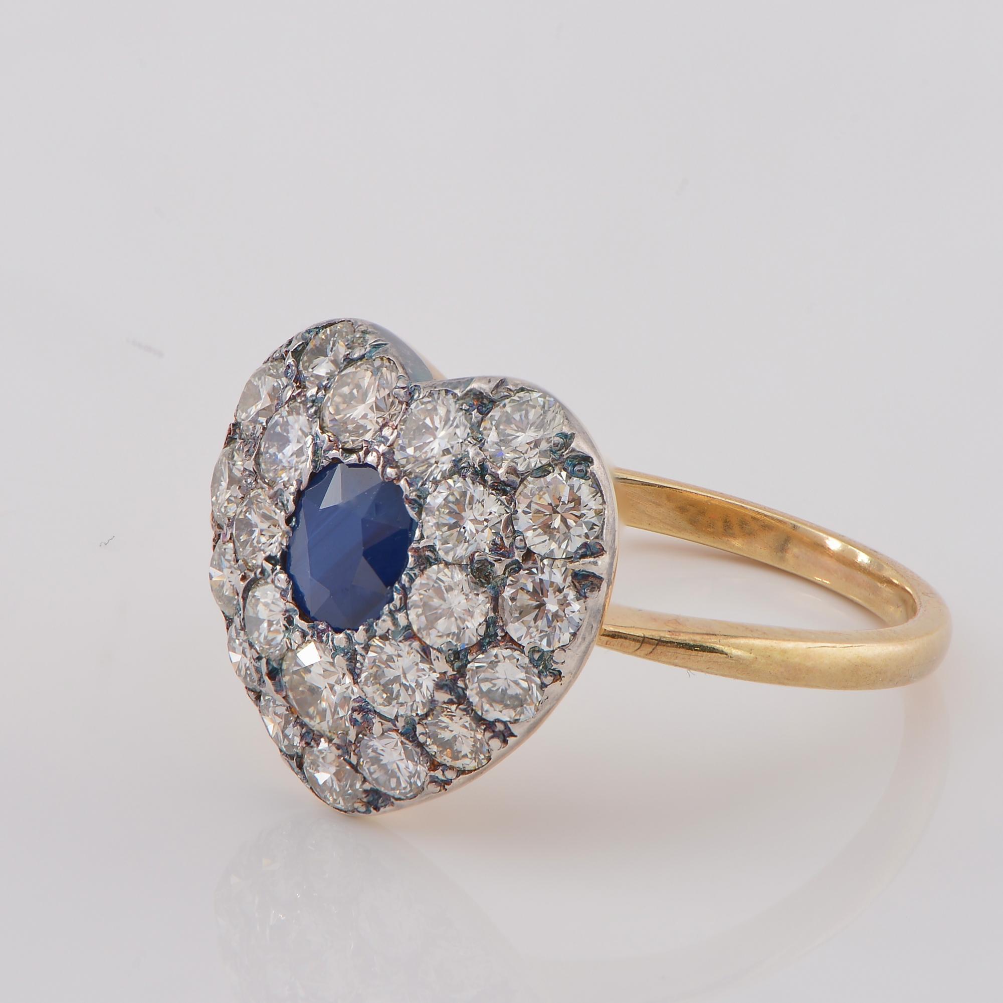 Oval Cut Edwardian .65 Ct Natural Sapphire 1.70 Ct. Diamond Heart Ring For Sale