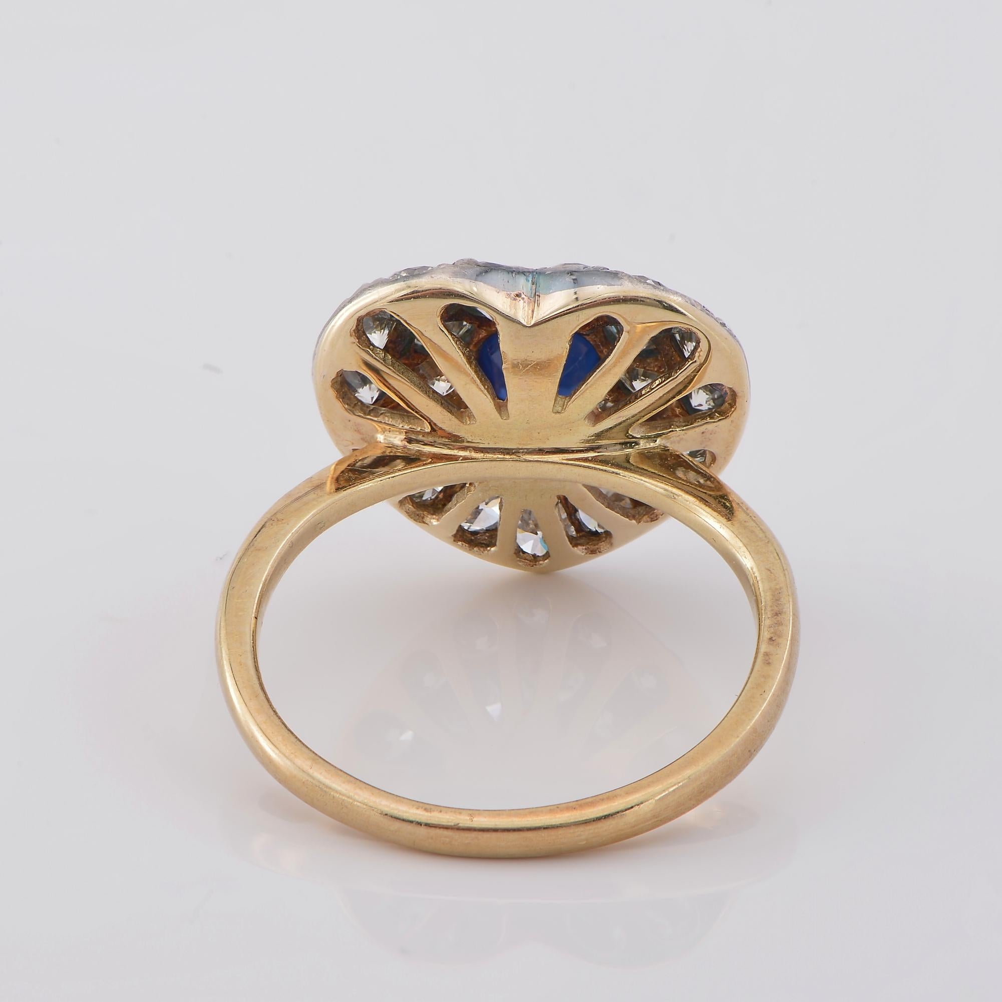 Edwardian .65 Ct Natural Sapphire 1.70 Ct. Diamond Heart Ring For Sale 1