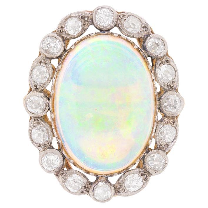 Edwardian 6.50ct Opal and Diamond Cluster Ring, c.1910