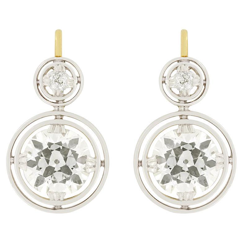 Edwardian 6.60ct Diamond Earrings, c.1910s