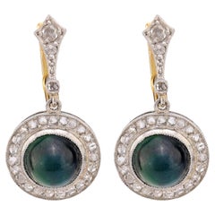 Edwardian 7 Karat Cabochon Schliff Saphir Diamant Platin Tropfen Ohrringe