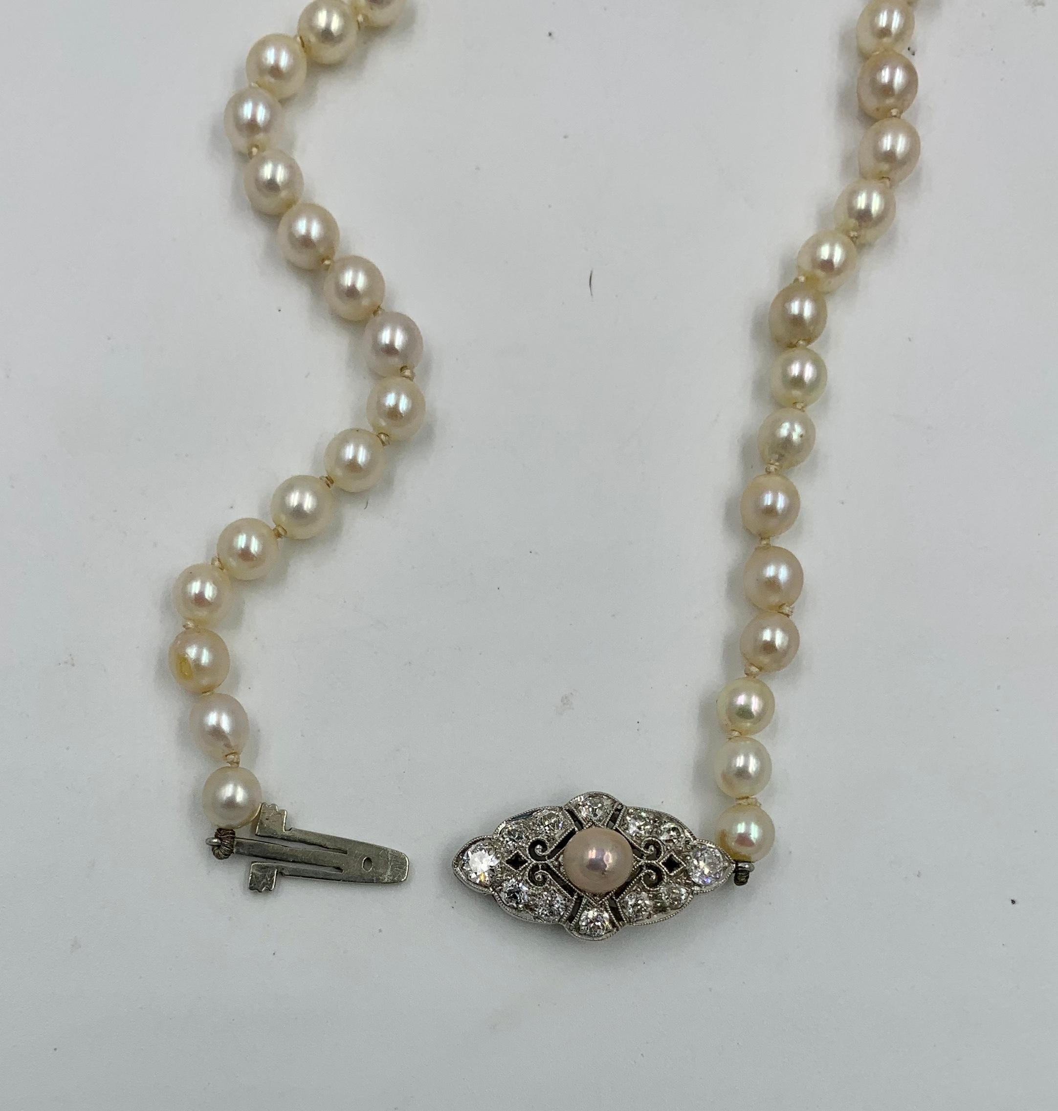 Edwardian .7 Carat Old European Diamond Platinum Pearl Necklace Antique 5