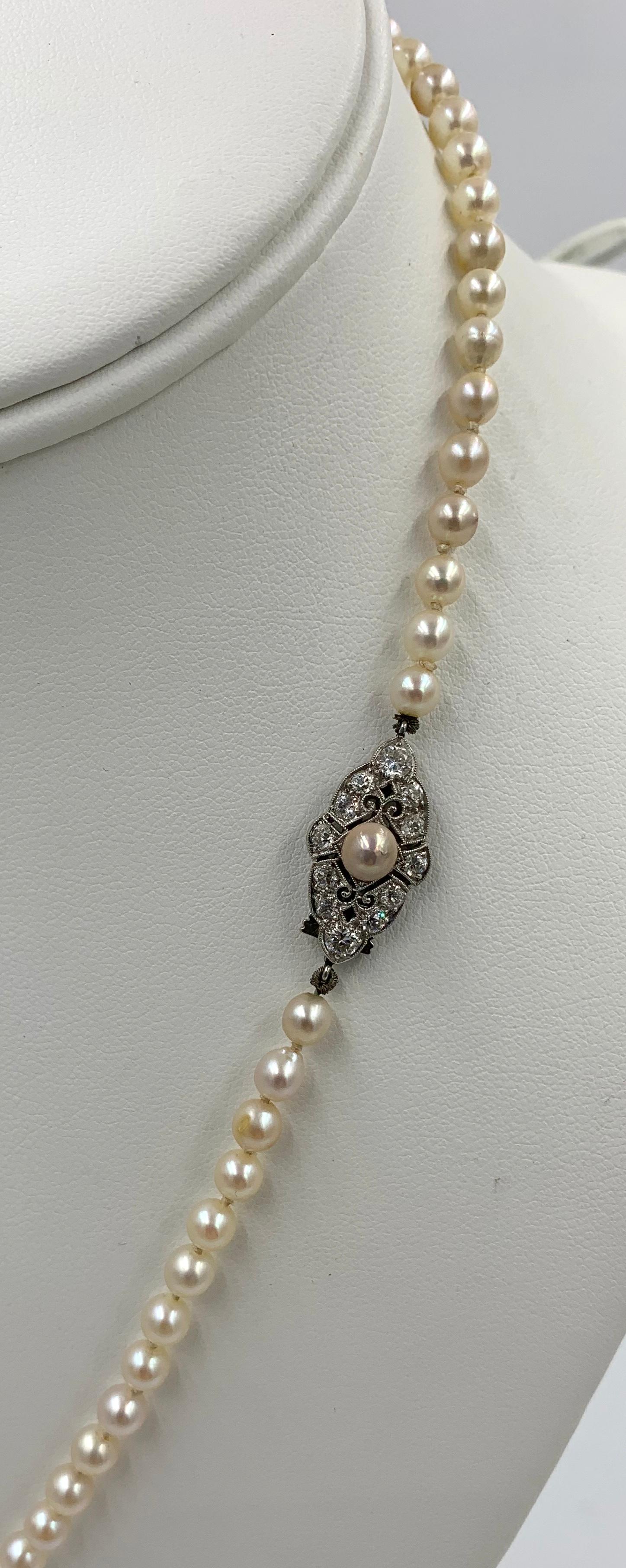 Edwardian .7 Carat Old European Diamond Platinum Pearl Necklace Antique 6