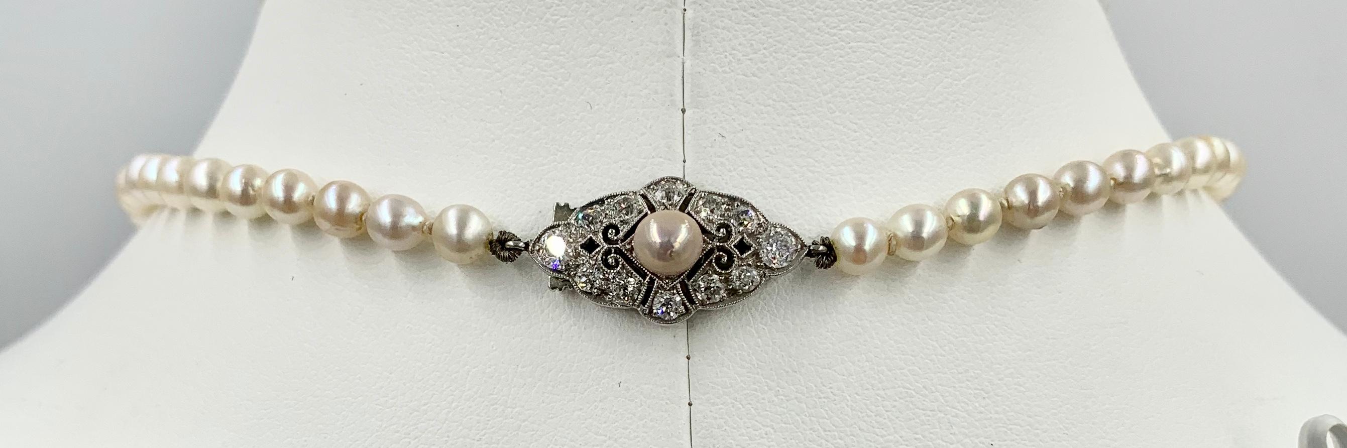 Edwardian .7 Carat Old European Diamond Platinum Pearl Necklace Antique 7