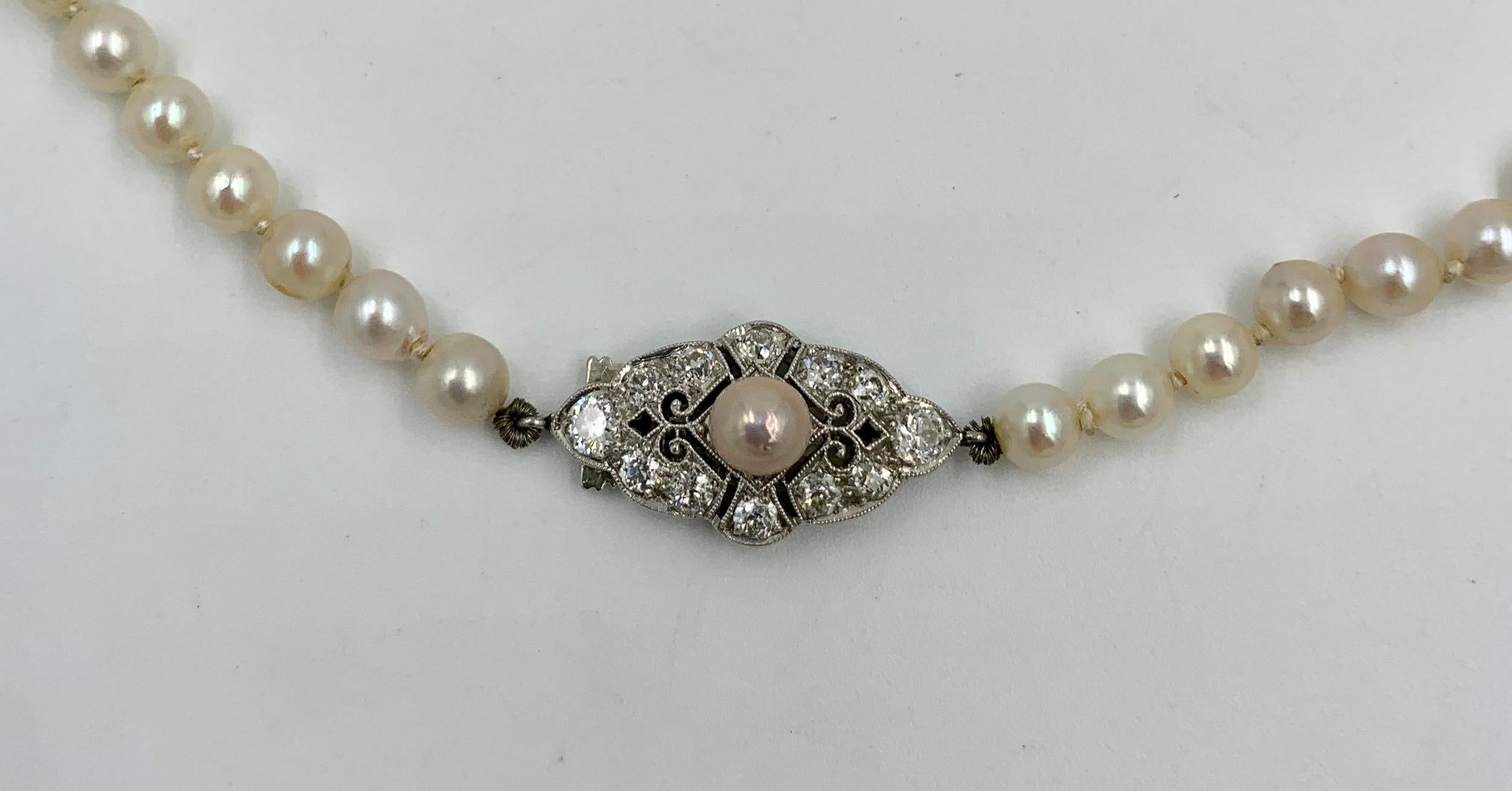 Old European Cut Edwardian .7 Carat Old European Diamond Platinum Pearl Necklace Antique