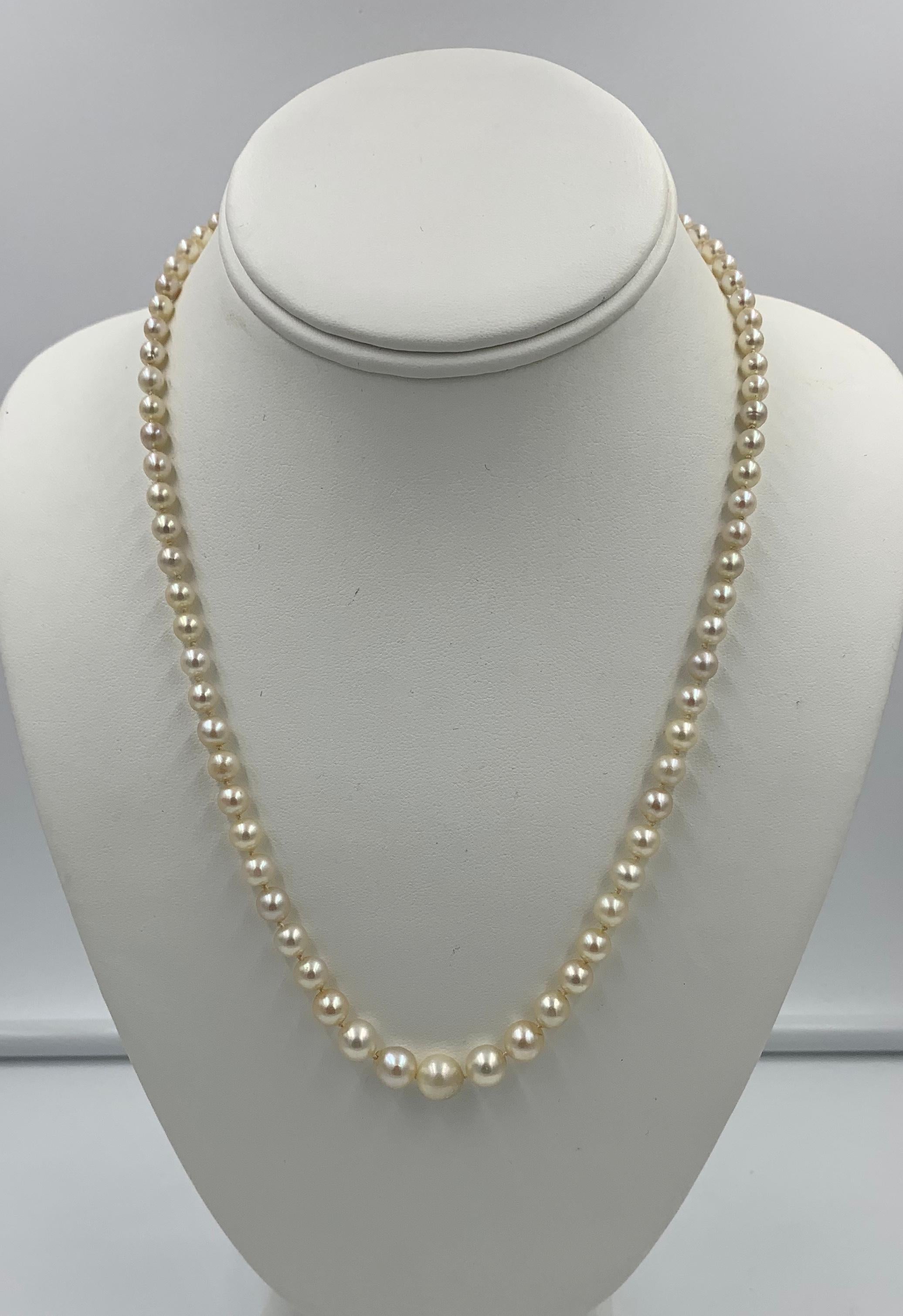 Edwardian .7 Carat Old European Diamond Platinum Pearl Necklace Antique In Good Condition In New York, NY