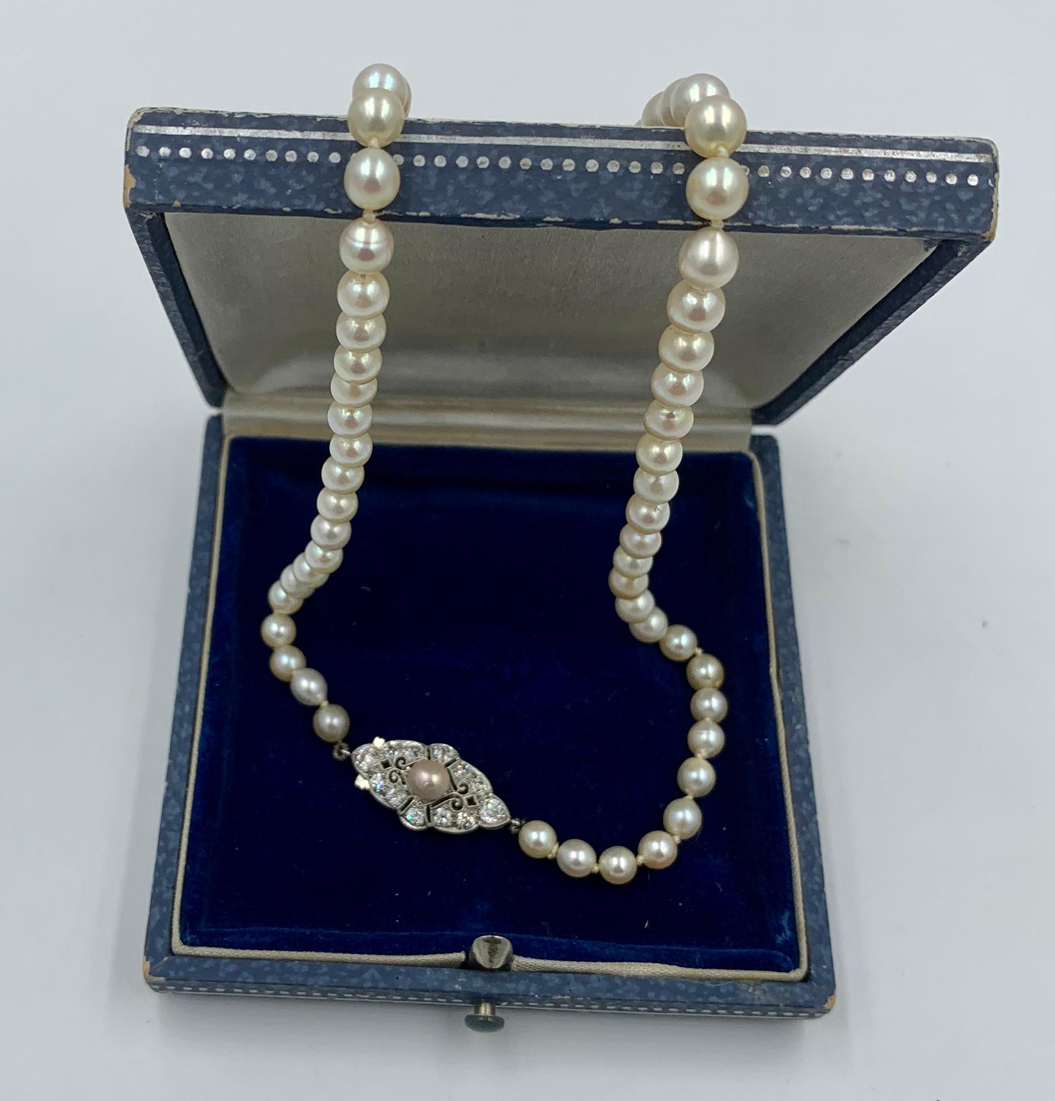 Edwardian .7 Carat Old European Diamond Platinum Pearl Necklace Antique 1