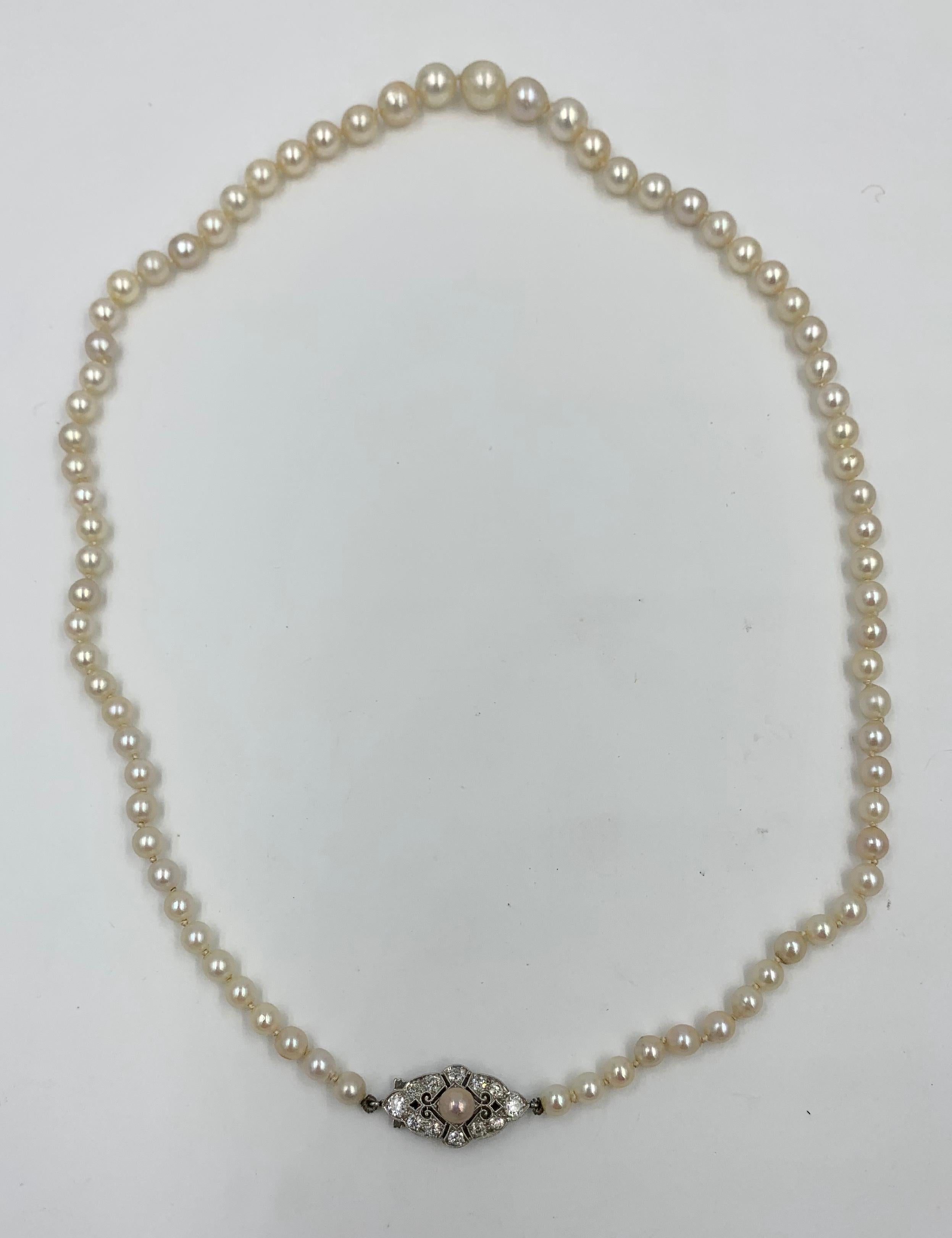 Edwardian .7 Carat Old European Diamond Platinum Pearl Necklace Antique 2
