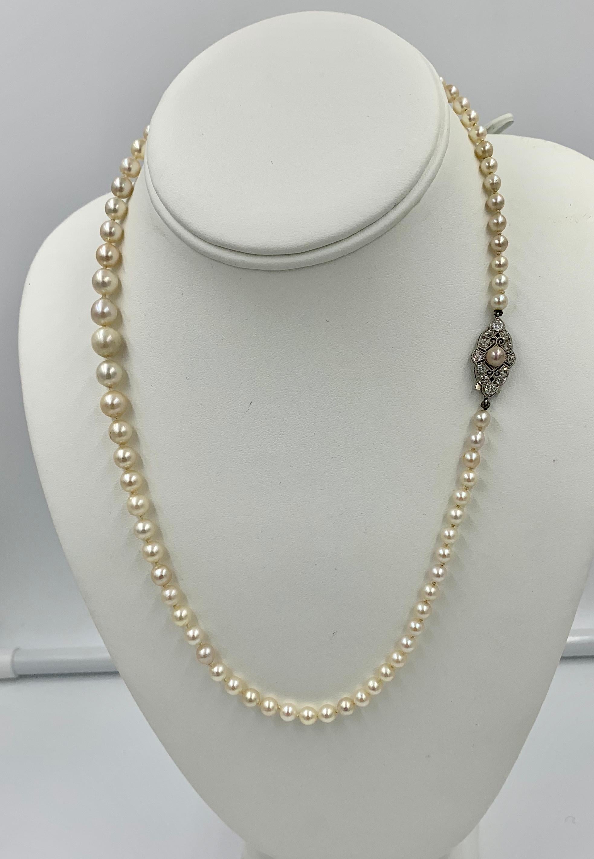 Edwardian .7 Carat Old European Diamond Platinum Pearl Necklace Antique 3