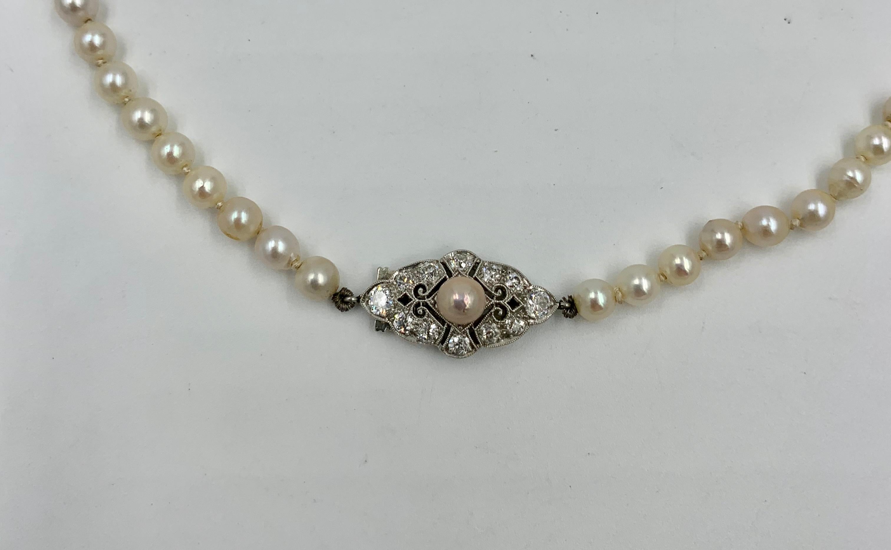 Edwardian .7 Carat Old European Diamond Platinum Pearl Necklace Antique 4