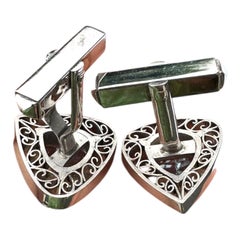 Edwardian 7 Carats Aquamarine Cufflinks and Tie Tack Set, White Gold
