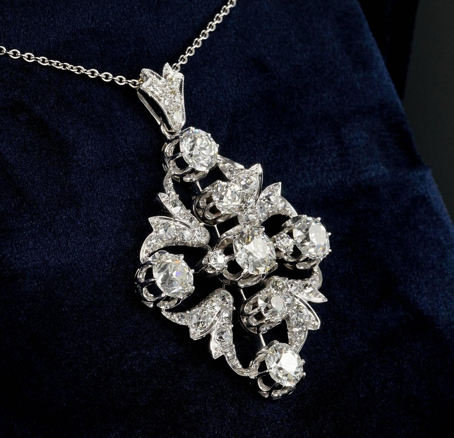 Edwardian 7.30 Carat Diamond Rare Pendant In Good Condition For Sale In Napoli, IT