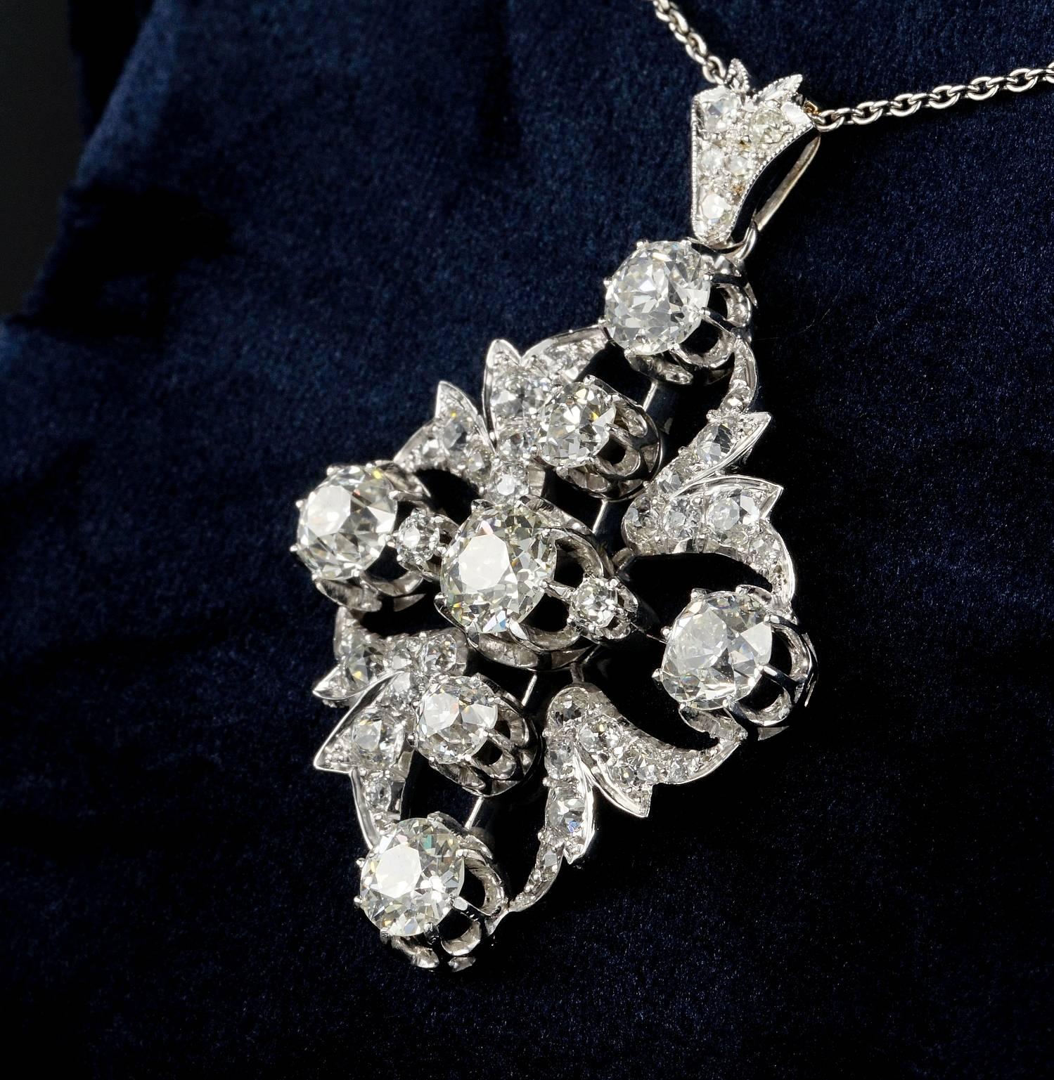 Women's Edwardian 7.30 Carat Diamond Rare Pendant For Sale