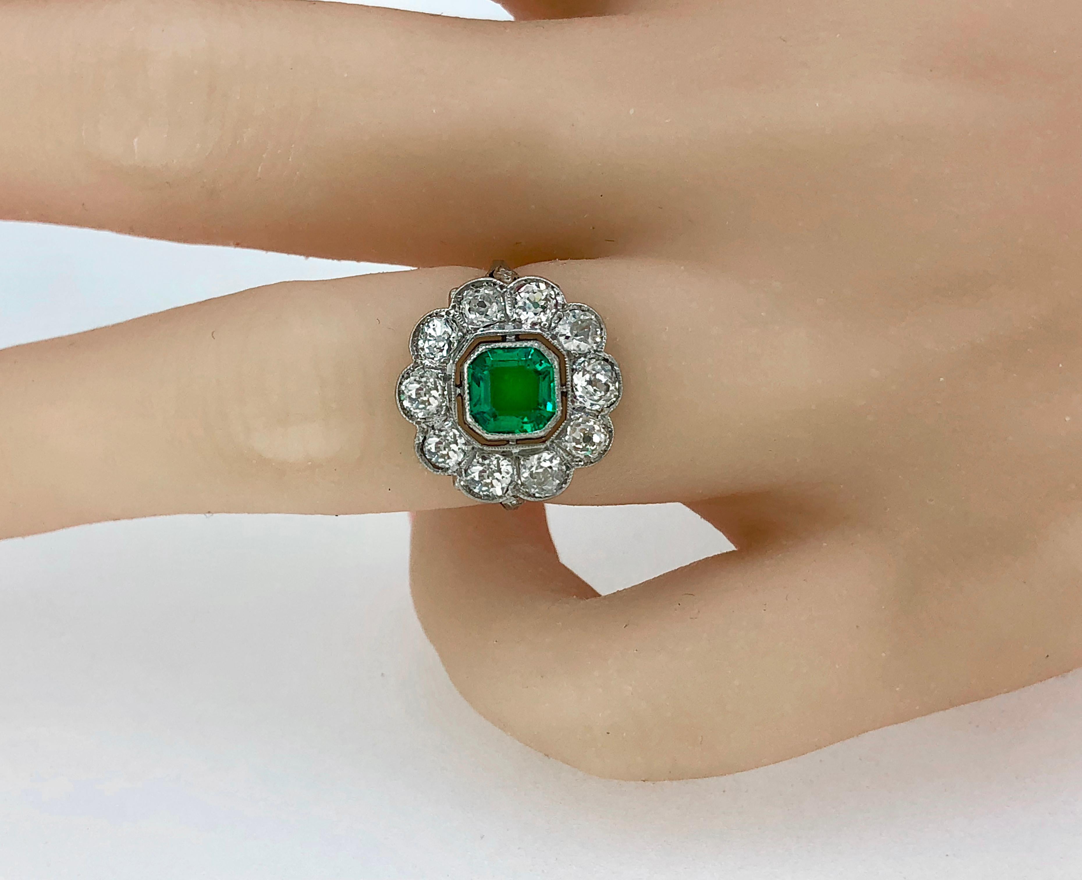 Women's Edwardian .75 Carat Emerald and 1.00 Carat TW Diamond Antique Engagement Ring