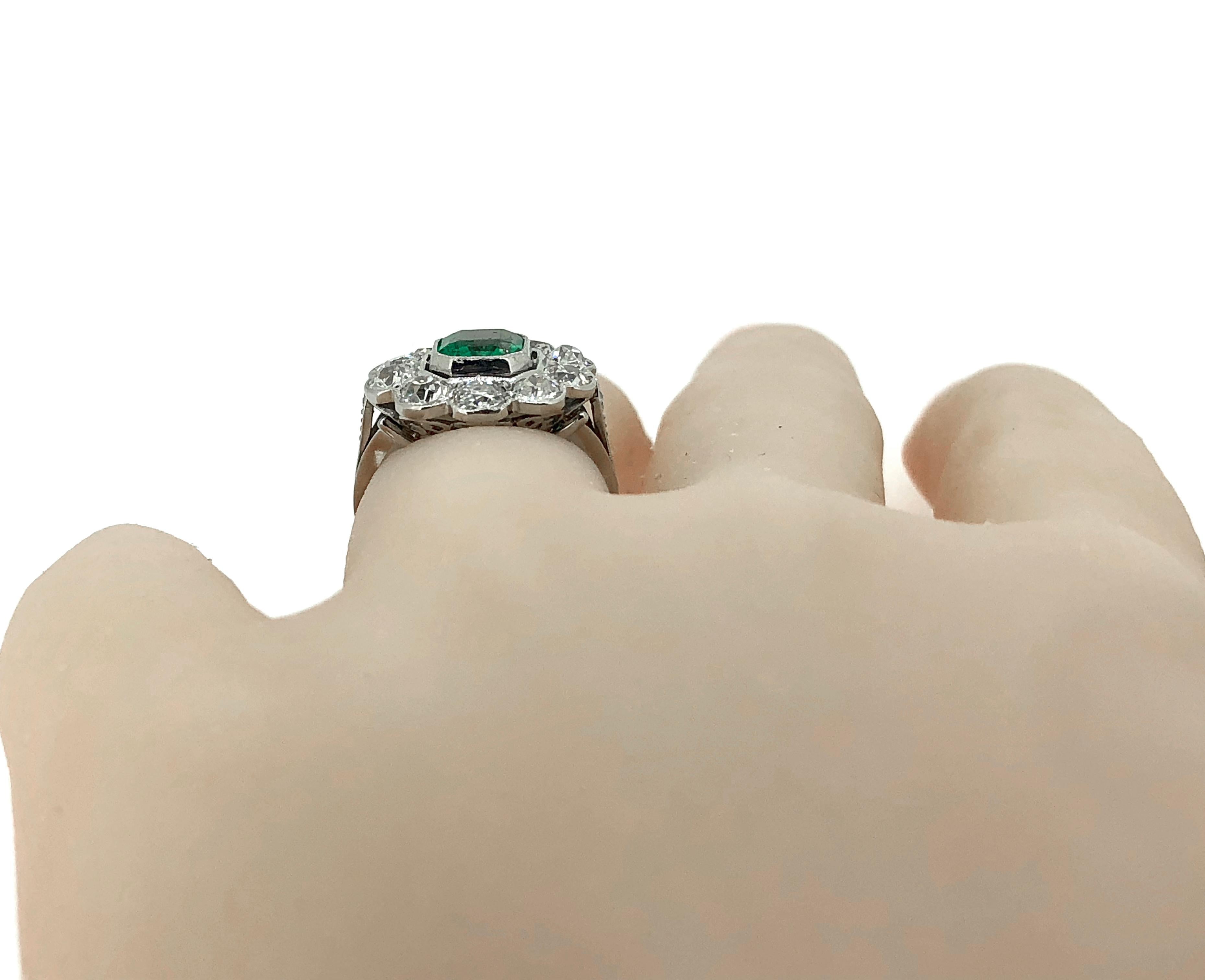 Edwardian .75 Carat Emerald and 1.00 Carat TW Diamond Antique Engagement Ring 1