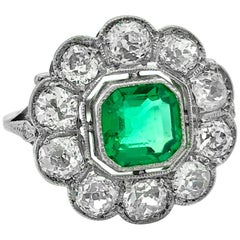 Edwardian .75 Carat Emerald and 1.00 Carat TW Diamond Antique Engagement Ring