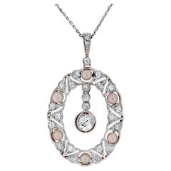 Collar eduardiano de perlas y diamantes talla europea antigua de 0,75 quilates