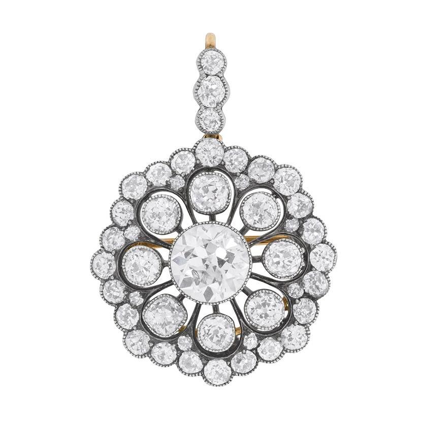 Edwardian 7.75 Carat Convertible Diamond Pendant Brooch c.1910